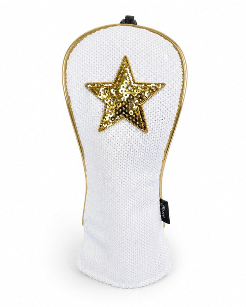 Star of the Fairway, weisser Head Cover mit Pailletten und goldenem Stern, Vorderansicht